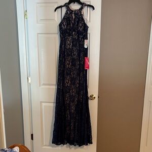 R&M Richards Navy Lace Evening Gown